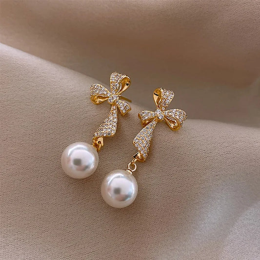 The Luxe Bow — Pearl Dangles