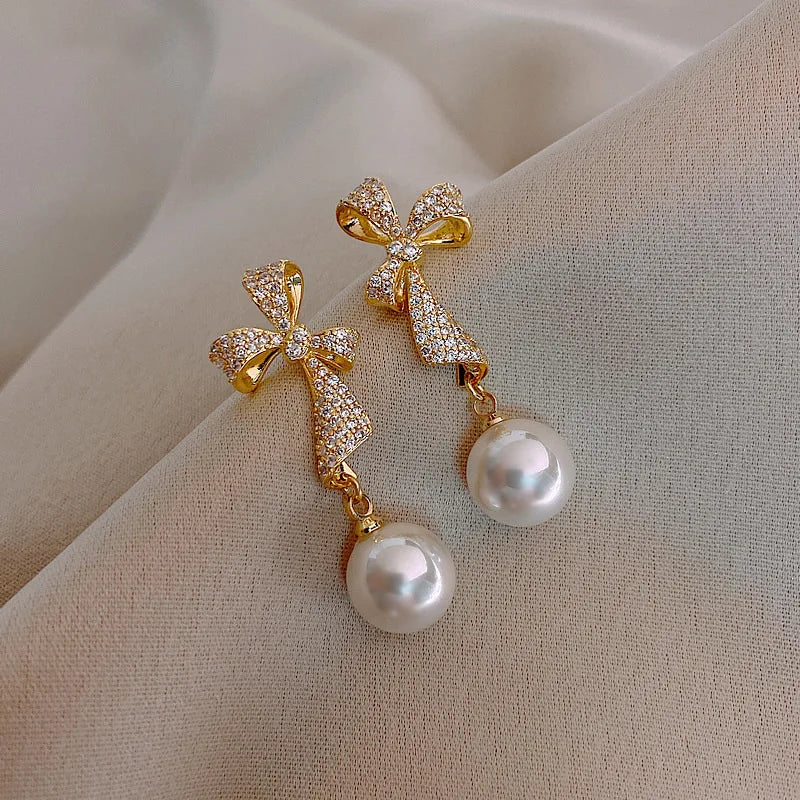 The Luxe Bow — Pearl Dangles