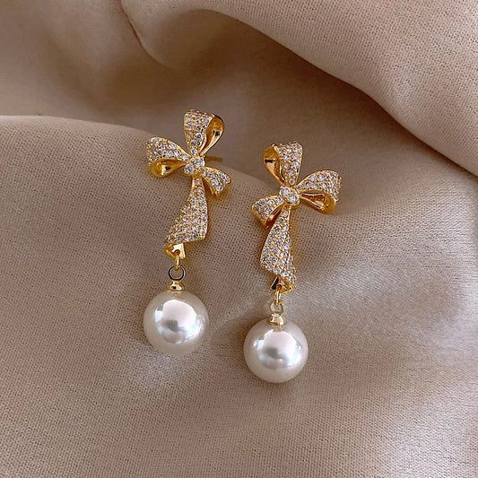 The Luxe Bow — Pearl Dangles